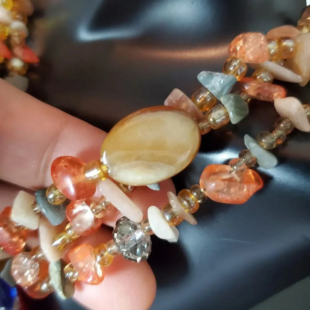 CJ Women Multilayered Glass Bead Resin Swirl Design Textured Pendant Necklace - Picture 6 of 9